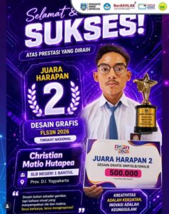 Selamat kepada Christian Matio Hutapea Atas Prestasi yang Membanggakan dengan Meraih Juara Harapan 2 Cabang Lomba Desain Grafis pada Festival dan Lomba Seni Siswa Nasional (FLS3N) 2026 Tingkat Nasional